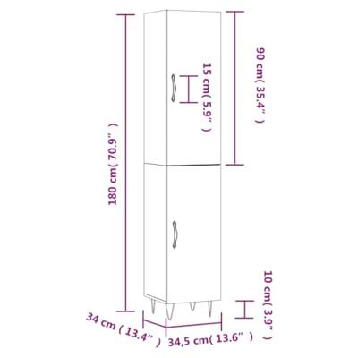 Hoge kast 34,5x34x180 cm bewerkt hout wit
