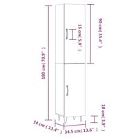 Hoge kast 34,5x34x180 cm bewerkt hout wit - thumbnail