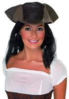 Piratenhoed lederlook bruin met haar - thumbnail