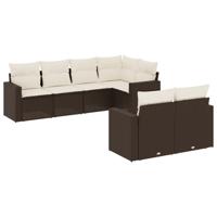 7-delige Loungeset met kussens poly rattan bruin - thumbnail
