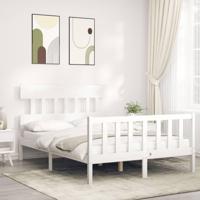 Bedframe met hoofdbord massief hout wit - thumbnail