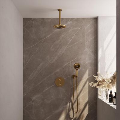 Brauer Gold Edition Thermostatische Regendoucheset Inbouw - Hoofddouche 20 cm - 3 Weg - Handdouche Rond 3 Standen - Doucheslang - Wandaansluitbocht - Geborsteld Goud
