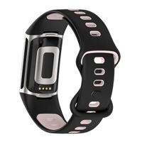 FitBit Charge 5 & 6 Sportbandje met dubbele lus - Zwart / roze - Tweekleurig - Maat: L - thumbnail