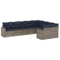 9-delige Loungeset met kussens poly rattan grijs - thumbnail