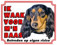 Teckel Langhaar Waakbord - Ik waak voor mijn Baas - thumbnail