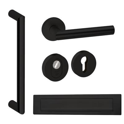 Hardbrass Voordeurset rond met greep Nairobi SKG3 met kerntrekbeveiliging - zwart