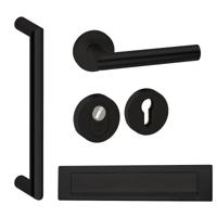 Hardbrass Voordeurset rond met greep Nairobi SKG3 met kerntrekbeveiliging - zwart - thumbnail