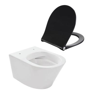 Wiesbaden Vesta spoelrandloos wandcloset 52cm diepspoel wit met softclose en quickrelease zitting zwart 32.3450