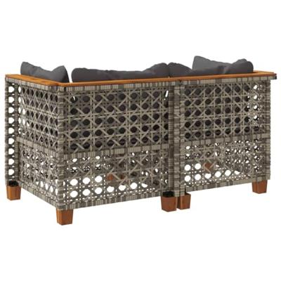 Tuinhoekbanken 2 st met kussens poly rattan grijs - thumbnail