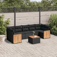 8-delige Loungeset met kussens poly rattan zwart - thumbnail