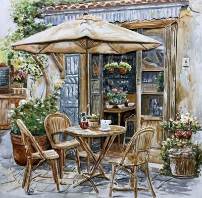 Schilderij - Metaalschilderij - Tarras ,100x100cm, 3D schilderij