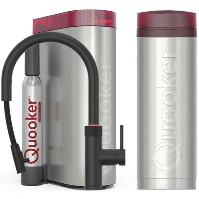 Quooker Flex Round Keukenkraan Set - Kokend Warm- en Koud Water - Uittrekbare Slang - Zwart - Inclusief PRO3 Reservoir & CUBE - Direct Gekoeld Bruisend Water