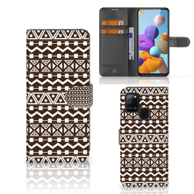 Samsung Galaxy A21s Telefoon Hoesje Aztec Brown Samsung Galaxy A21s Telefoon Hoesje Aztec Brown