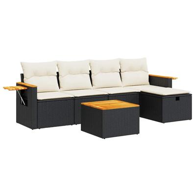 5-delige Loungeset met kussens poly rattan zwart - thumbnail