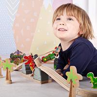 Bigjigs houten rails barstende brug t-rex dino, 7dlg. - thumbnail