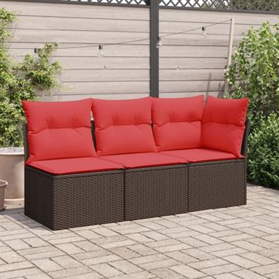 Tuinstoel zonder armleuning met kussens poly rattan bruin - thumbnail