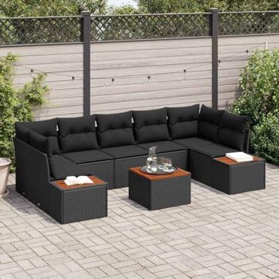 Tuinbankenset met kussen 8 pcs Zwart Poly riet