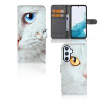 Samsung Galaxy A54 5G | Telefoonhoesje | Met pasjeshouder | Witte Kat - thumbnail
