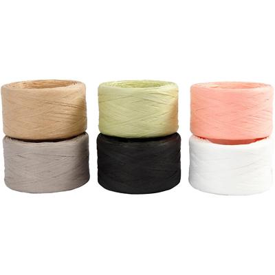 Creativ Company Papier raffia garen, b: 7-8 mm, diverse kleuren, 6x100 m/ 1 doos