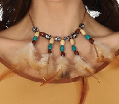 Halsketting Indiaan met Veren Adahy