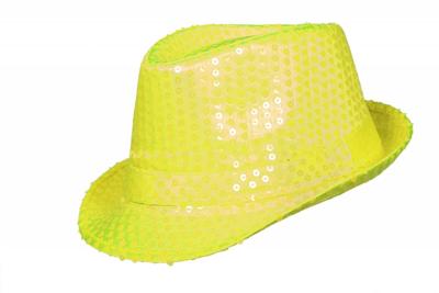 Gangsterhoed pailletten fluo geel