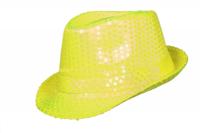 Gangsterhoed pailletten fluo geel - thumbnail