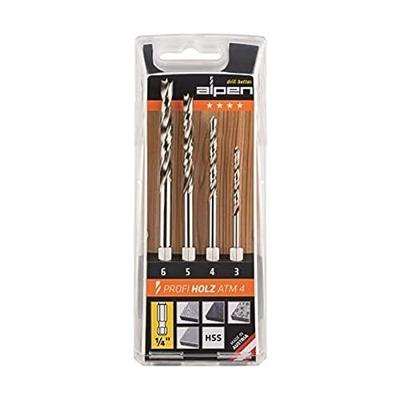 Alpen 603002100 Hout-spiraalboorset 4-delig 3 mm, 4 mm, 5 mm, 6 mm 1/4 (6.3 mm) 1 set(s) Alpen 603002100 Hout-spiraalboorset 4-delig 3 mm, 4 mm, 5 mm, 6 mm 1/4 (6.3 mm) 1 set(s)
