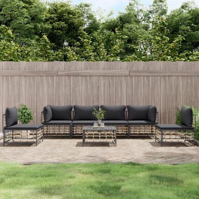 7-delige Loungeset met kussens poly rattan antracietkleurig