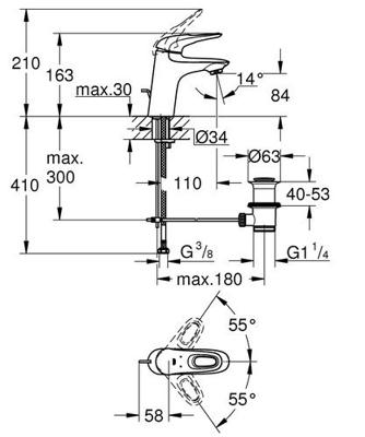 GROHE Eurostyle New waterbesparendes wastefelkraan M size met waste chroom 23564003 - thumbnail