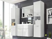 Complete badkamer MONTELIO 6 deuren wit/hoogglans wit met bassin - thumbnail