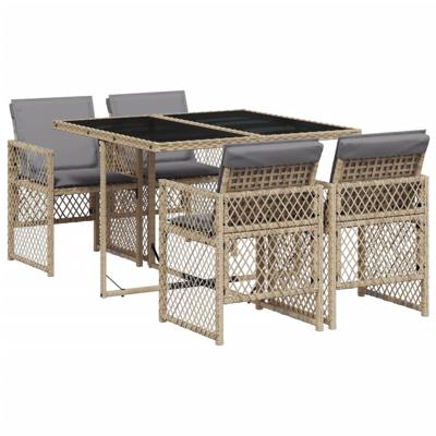 5-delige Tuinset met kussens poly rattan beige - thumbnail