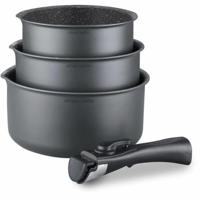 Arthur Martin AM777GM Keukenbatterij Set van 3 pannen - Matt Gray 16-18-20 cm + 1 Verwijderbare handgreep - Alle lichten inclusief inductie - thumbnail