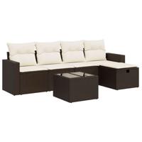 5-delige Loungeset met kussens poly rattan bruin - thumbnail