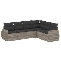 6-delige Loungeset met kussens poly rattan lichtgrijs - thumbnail