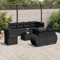 9-delige Loungeset met kussens poly rattan zwart - thumbnail