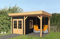 Tuindeco Oslo L Overkapping type 4 478x380 cm Lariks/Douglashout blank en Zweeds rabat zwart- Plat dak- Onbehandeld lariks Douglas hout- Tuindeco - thumbnail