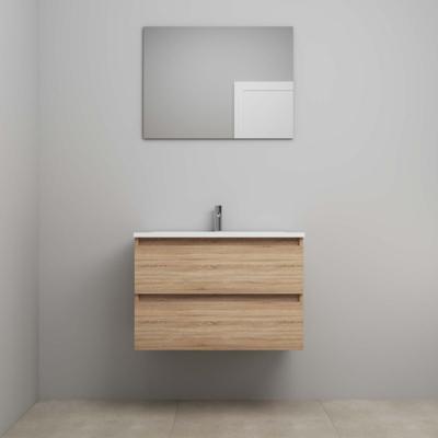 On-Line Badkamermeubelset - 80 cm - Voorgemonteerd - Acryl Wastafel - 1 Kraangat - Spiegel - Eiken