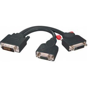 LINDY DVI splitterkabel VGA & DVI-D zwart Dual Link DVI-I M > VGA F + DVI-D F Dual Link