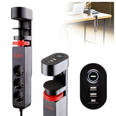 IOIO contactdoos SL3000, 3 stopcontacten en 3 USB-poorten, tafelklem, zwart - thumbnail