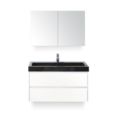 Dante Badmeubelset 100 cm - Wit Hoogglans - Wastafel Hardsteen Wit Lucca - met Spiegelkast