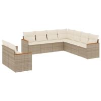 9-delige Loungeset met kussens poly rattan beige - thumbnail