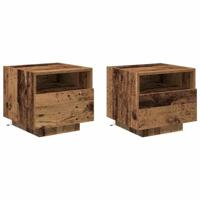 Nachtkastje met lade 2 pcs Oudhout 40 x 39 x 37 cm Bewerkt hout - thumbnail