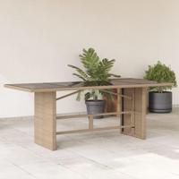 Tuintafel met glazen blad 190x80x75 cm poly rattan beige - thumbnail