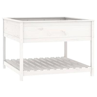 Plantenbak met schap 111,5x111,5x81 cm massief grenenhout wit