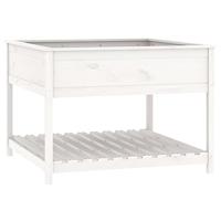 Plantenbak met schap 111,5x111,5x81 cm massief grenenhout wit - thumbnail