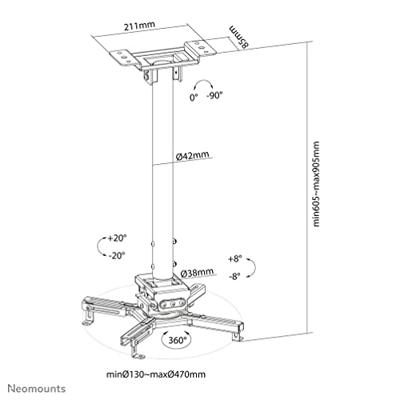 Neomounts CL25-540BL1 Projector plafondhouder Neomounts CL25-540BL1 Projector plafondhouder