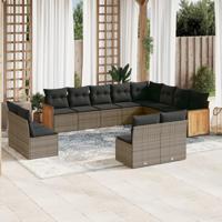 12-delige Loungeset met kussens poly rattan grijs - thumbnail