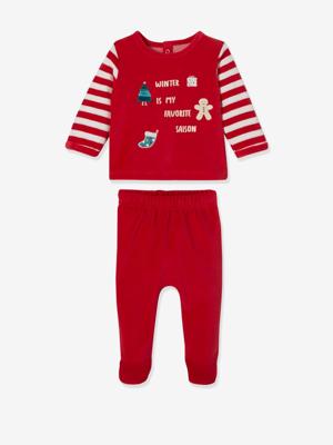Fluwelen babypyjama in 2 delen voor Kerstmis baksteenrood Fluwelen babypyjama in 2 delen voor Kerstmis baksteenrood