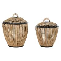 Mandenset DKD Home Decor Zwart Natuurlijk Metaal Rotan 48 x 48 x 55 cm (2 Stuks) - thumbnail