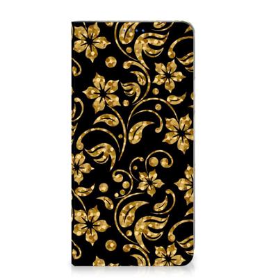 Xiaomi Redmi 12 4G Smart Cover Gouden Bloemen Xiaomi Redmi 12 4G Smart Cover Gouden Bloemen